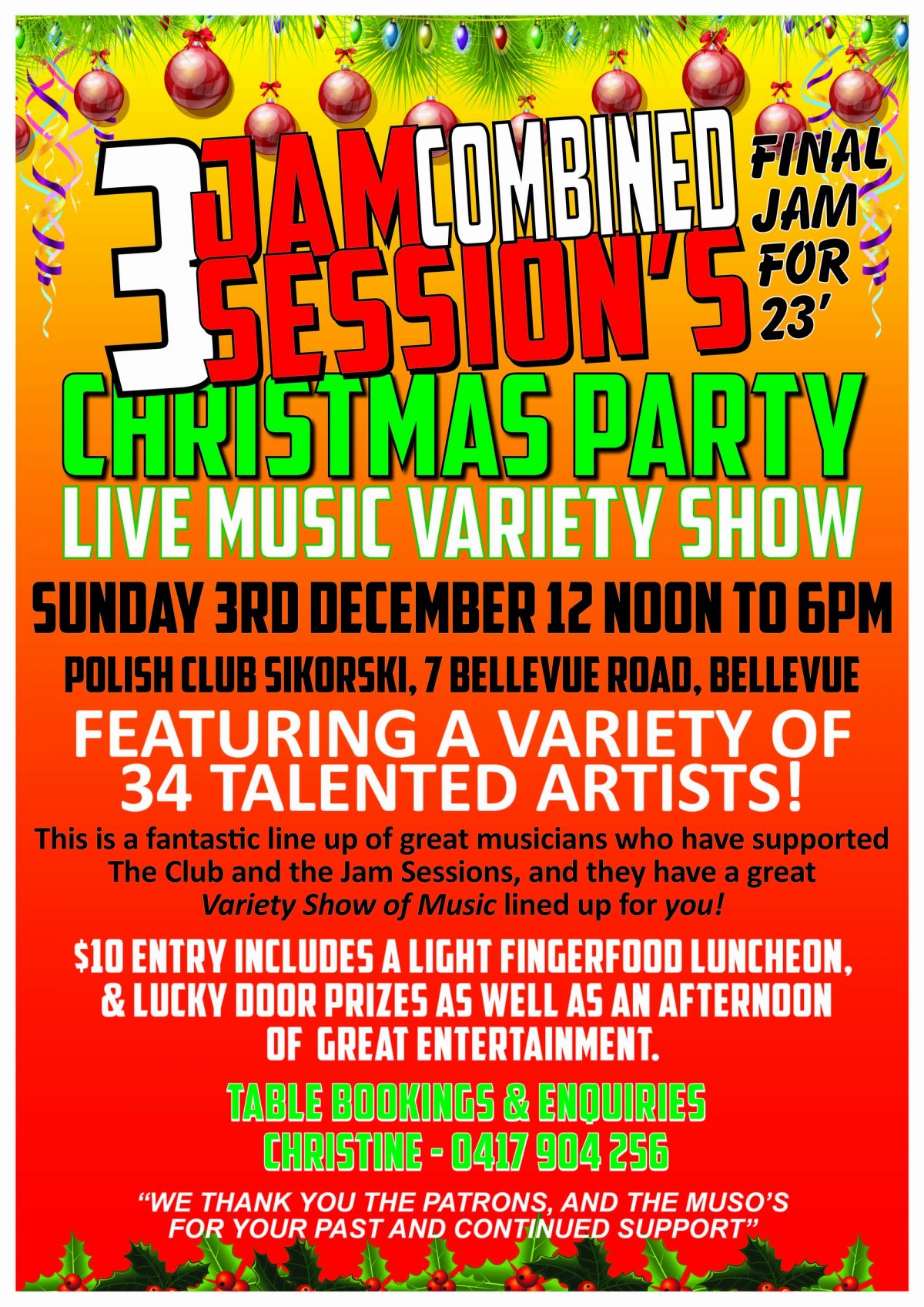 Jam Session – Sunday 3 December 2023 at 1:00 PM 🗓