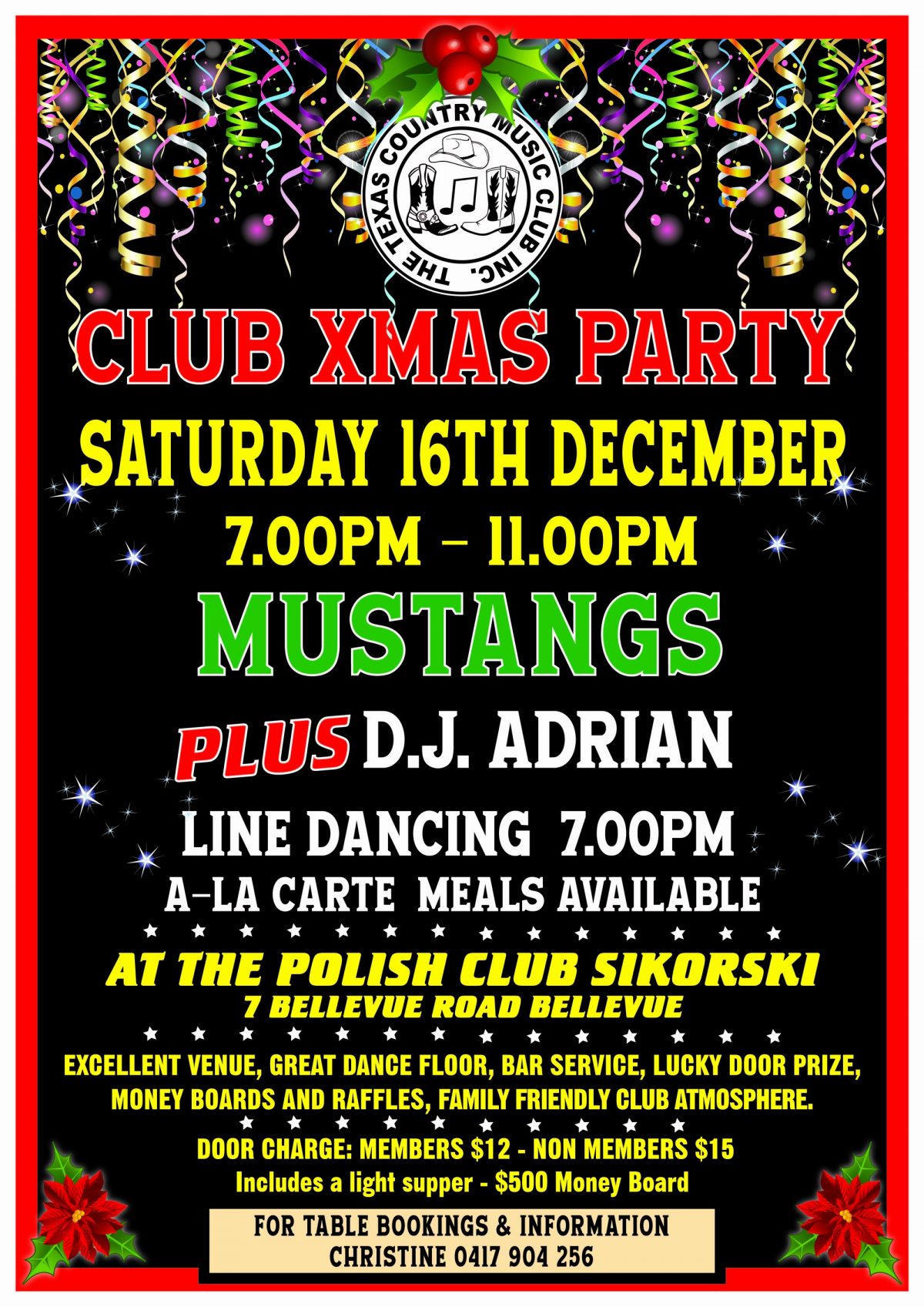 Texas Country Club Xmas Party – Saturday 16 December 2023 at 7:00 PM 🗓